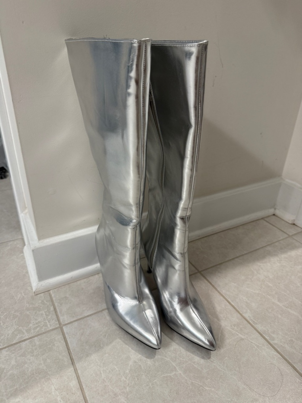 MIA Silver Knee High Pointed Toe Boots